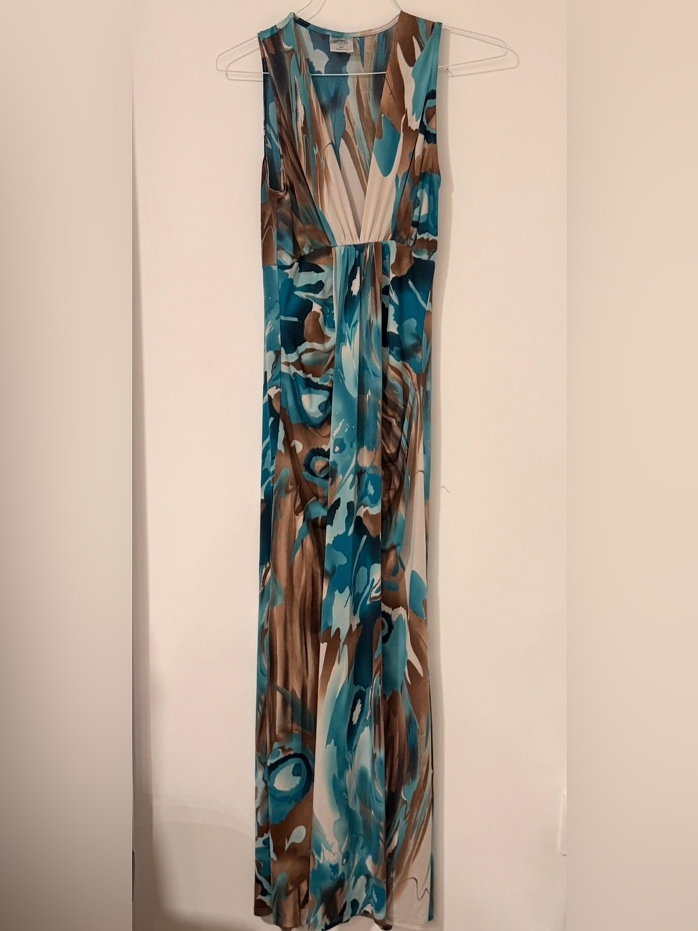 Teal and Brown Printed Maxi dress
